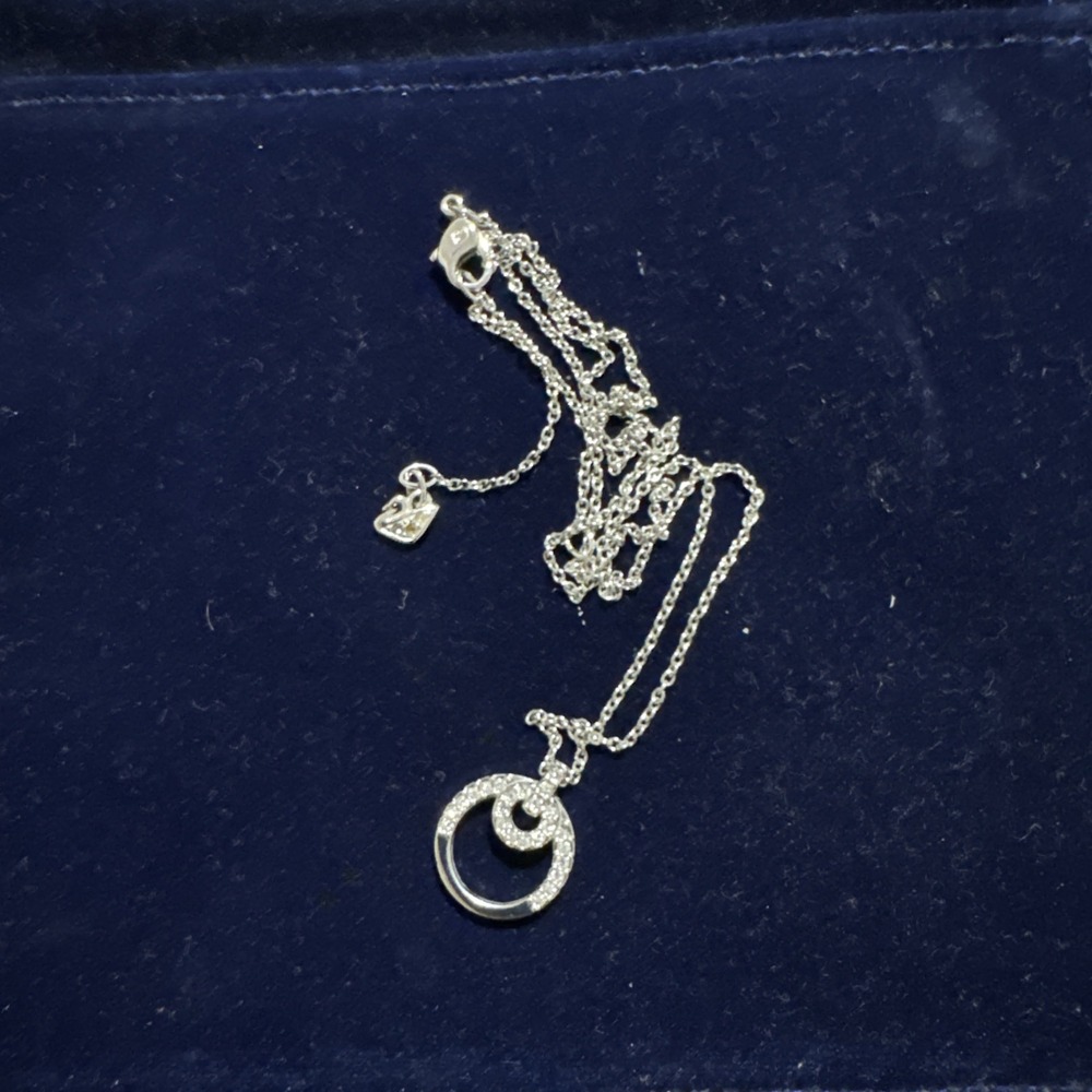 Swarovski Swan Signed Silver Tone & Crystals Concentric Circles Pendant Necklace